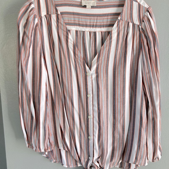 LOFT Outlet striped button down tie front top. - Picture 2 of 8